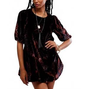 NEW FREE PEOPLE maye printed velvet tunic dress in dark black combo